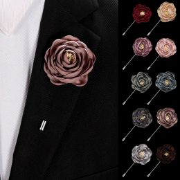 Fashion Fabric Flower Brooches for Men Solid Colour Lapel Pins Wedding Boutonniere Suit Shirt Corsage Clothing Accessories