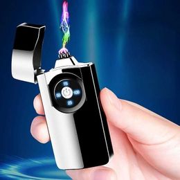 Metal Electric Double Arc Pulse Lighter Plasma USB Charging Power Display Outdoor Windproof Flameless Cigar Lighter Men's Gifts