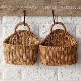 Kitchen Storage Basket with Handle Woven Hanging Baskets for Living Room Fruit Sundries Organiser Home Decor Hand woven 231226