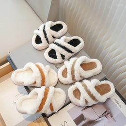 Slipper Children Winter Slippers Fluffy Stylish Open Toe Warm Kids Sliders Flat Chunky Indoor 21-38 Three Colors Leisure Boys Girls Shoe