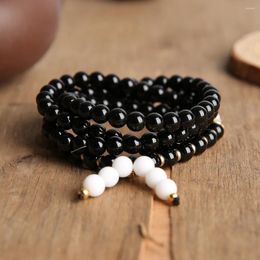 Strand YUOKIAA Vintage Minimalist Natural Stone Black Agate Prayer Beads Bracelet Meditation Healing Yoga Spiritual Energy Jewellery