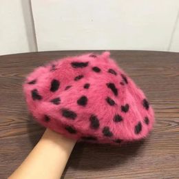 Beret Women Rabbit Fur Spotted Leopard Sherlock Hat Cute Elegant Warm Ladies Winter Wholesale 231226