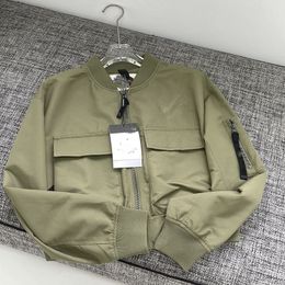 Fashion designer jacket with ribbed neckline, hem and cuff pocket in khaki black and green for women