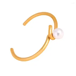 Bangle ALLME Dainty 18K Gold Silver PVD Plated Stainless Steel Faux Pearl Knotted Adjustable Bangles Cuff Bracelets For Women Girls