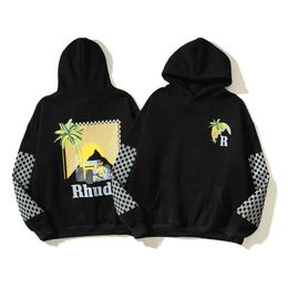 Men's Hoodies Sweatshirts Mens American Trendy Brand Rhudehoodies Sunset Coconut Racing Letter Printed Casual Loose Xpri