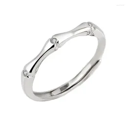 Cluster Rings 925 Sterling Silver Versatile Bamboo Shaped Couple Ring Zirconia Adjustable Jewellery Party Accessories