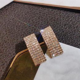 Stud 14K Yellow Gold Diamond Earrings For Women Square Rock Pary Office Club Luxury Fashion Fine Jewelry2623