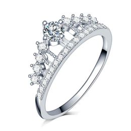 Luxury full Clear zircon stone Princess Queen 925 sterling silver Crown diamond Ring engagement Cocktail alliance girls258S