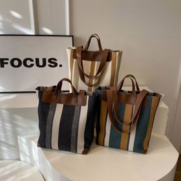 Fashion Large Capacity Leather Handbag Shopping Single Shoulder Beach Tote Bag Newest Design Striped Simple Canvas Tote Bag FMT-4220