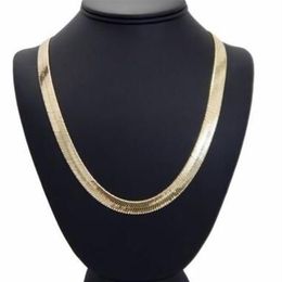 Mens Flat Herringbone Chain 14K Gold Plated 9mm 24 Necklace293e