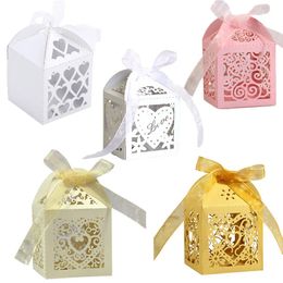 20/30/50 pieces of love laser cut candy box ribbon discount box baby shower wedding souvenirs guest party supplies 231227