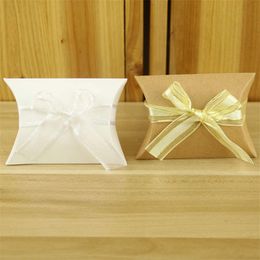 Brown Kraft Card Paper Packaging Boxes Wedding Candy Party Anniversary Gift Favors With Silk Ribbon Handmade Sugar Packing Vintage Creative Sweet Birthday Wrap