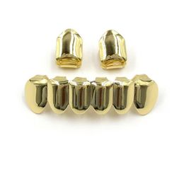 Hip Hop Gold Plated Mouth Grillz Set 2pcs Single Top & 6 Teeth Bottom Grill Set Whole224j