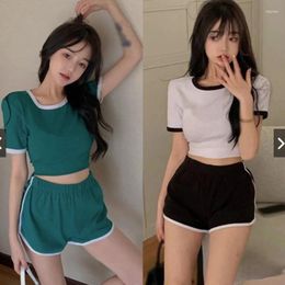 Women's Tracksuits 2pcs Shorts Sets For Women Outifits Short Sleeve Workout Clothes Gym Suits Womens Crop Tops Summer Sportswear