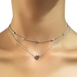 Simple Gold Silver Colour Layered Chain Choker Necklace For Women Dainty Beaded Tiny Heart Necklaces Chokers Jewelry1239J