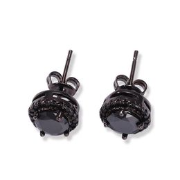 Mens Hip Hop Stud Earrings Jewellery Fashion Black Silver Simulated Diamond Round Earring For Men282J