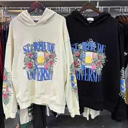 Men's Hoodies Sweatshirts Meichao Rhudehoodies Flower Flag Print 380g Heavy Cotton Terry Loose Sweater Women 9kmu