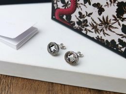 Retro Fashion Lady Women Brass Hollow Out Engraved Flower G Letter Silver Plated Stud Earrings4629899