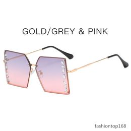 Designer Retro Square Sunglasses Women's sunglasses for women luxury brand rimless ocean lens with large shadows