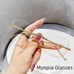 Sunglasses Ladies Anti Blue Light Myopia Glasses High Definition Rimless Near Sight Eyewear Ultra Finished Computer Eyeglasses