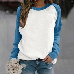 Women's Hoodies Colour Contrast Crewneck Sweatshirt Solid Hoodless Raglan Sleeve Simple Top Daily Shirt Autumn Spring Sportswear Moletom