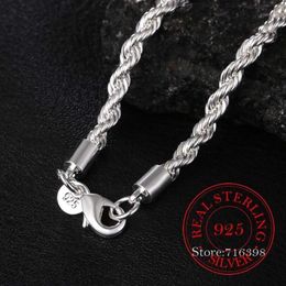 Width Real 100% 925 Sterling Silver Men Rope Chain Fashion Unisex Party Wedding Gift Necklace Jewelry dz Chains298A