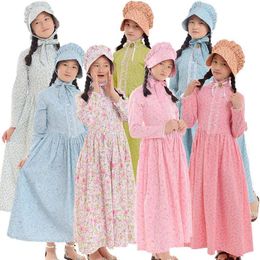 Costume Halloween Costumes for Girls Civil War Mediaeval Vintage Holidays Party Kids Floral Dresses with Hat Outfits Colonial Costume