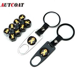 Yellow Ribbon Style Antitheft Emblem Auto Car Wheel Tyre Air Leather buckle Valve Caps With Wrench Zinc Alloy Stem Dust Cover