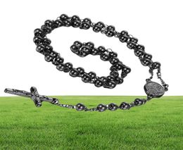 Men039s Women039s Stainless Steel Pendant Necklace Christ Jesus Crucifix Rosary Beads Ball Chain301O4395448