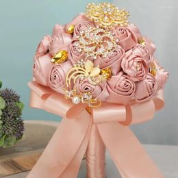 Wedding Flowers Bridal Bouquet For Party Bride Bridesmaids Hand Holding Bouquets With Soft Ribbons Artificial Roses