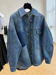 Korean style High Street Fashion Oversized Denim Jacket Women Loose Long Sleeve Button Jean Jackets 231227