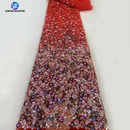 Sinya African Lace Fabric 2024 High Quality 3D Sequins Wedding Bridal Dress Luxury Heavy Handmade Beaded 231226