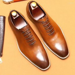 Dress Shoes Italian Style Mens Oxford Genuine Leather Handmade High Quality Lace-Up Wedding Formal Business For Men