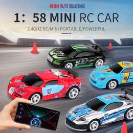 1 58 Remote Control MINI RC Car Battery Operated Racing PVC Cans Pack Machine Drift Buggy Bluetooth radio Controlled Toy Kid 231227