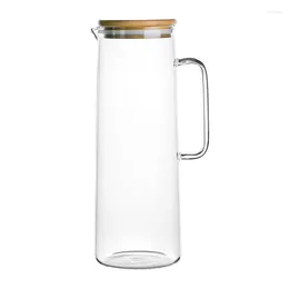 Water Bottles 1.7L Glass Pitcher With Handle Bamboo Lid Heat Resistant Cold Kettle Capacity Tea Juice Jug