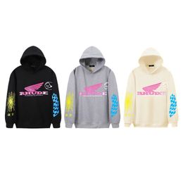 Men's Hoodies Sweatshirts Rhudehoodies Powered by Dream Motorcycle Spider Web Loose Youth Couple Pullover Plush Sweater Yf41