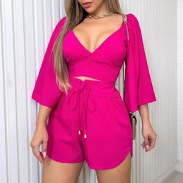 Women's Swimwear Bathing Suit Women 2023 Beach Clothes Pareos Neck Halter Back Flared Long Sleeve Shirt High Waist Shorts Solid