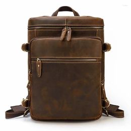 Backpack Men Real Cow Leather Backpacks Computer Knapsack Large Capacity Travel Male Business Office Bagpack 15 Inch Laptop Bags