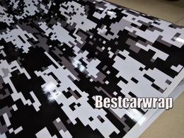 Stickers 2017 black white urban Digital Tiger Camo Vinyl Car Wrap With air bubble Free Pixel Camouflage Graphics Car Sticker Film 1.52x30m/