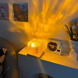 Dynamic Rotating Water Ripple Projector Night Light 16 Colours Flame Crystal Lamp for Living Room Study Bedroom 231227