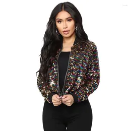 Women's Jackets S-2XL Womens Spring Autumn Female Coats Stand Collar Zipper Sequins Fashion Personality Outerwear Ladies Clothes Hw63