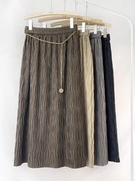 Skirts Vintage Long Women Water Wave Pattern With Chain Belt Elastic Waist Skirt Autumn Winter 2023 Fashion Casual Loose Faldas