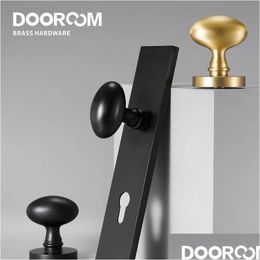 Handles & Pulls Dooroom Brass Door Lock Set Modern Egg Shaped Knob Long Plate Interior Bedroom Bathroom Double Wood Lever Dummy Handle Dhidu