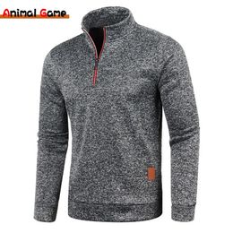 Men's Long Sleeve Thicker Sweater Half Zipper Stand-up Collar Pullover Casual Slim Solid Colour Outwear Tops 231226