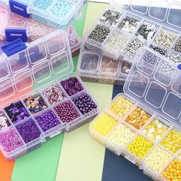 10 Grids Glass Seed Beads Kit Helical Tube Bead Set Sequins Imitation Pearl Beads Box for DIY Bracelet Jewellery Needlework Making 231227