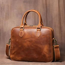 Briefcases Zrcx Genuine Leather Vintage Man Handbag Briefcase Men Shoulder Cowhide Bags Brown Business Fashion 16 Inch Laptop Bag
