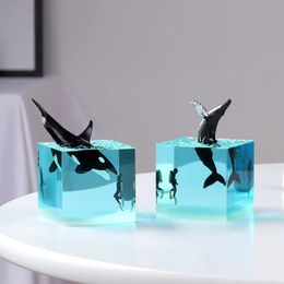 Marine resin whale Humpback diver cube ornament Home glow in the dark nightlight birthday gift 231227