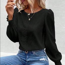 Women's Blouses Women Round Neck Top Lady Spring Elegant Lace Patchwork Blouse Stylish Ol Commute With Soft Loose Fit Elastic