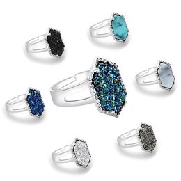 Diamond Cluster Ring Electroplated Silver Alloy Ring Druzy Drusy Natural Stone Love Claw Inlay Jewelry Christmas Gift218c