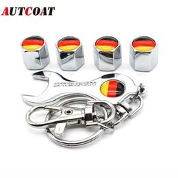 Set Germany Flag Style Antitheft Emblem Auto Car Wheel Tire Air Valve Caps With Wrench Keychain Zinc Alloy Stem Dust Cover